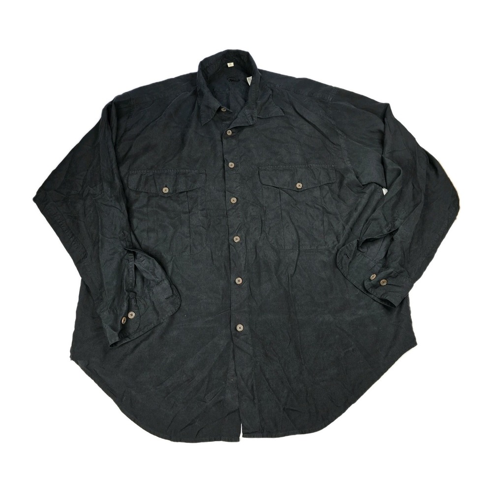 Barry Bricken Men's XL Button Down Shirt Silk Black Long Sleeve Lightweight